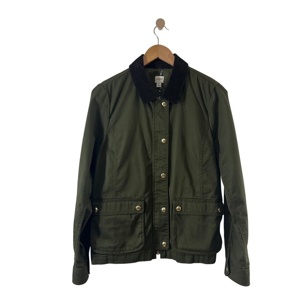 J.Crew Womens Field Jacket Olive Green Corduroy Collar Cotton Utility Size M